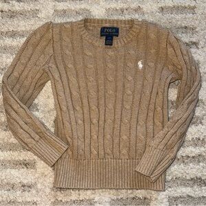 Polo Ralph Lauren Girls Cable‎ Knit Crewneck Sweater Tan Brown Size 4